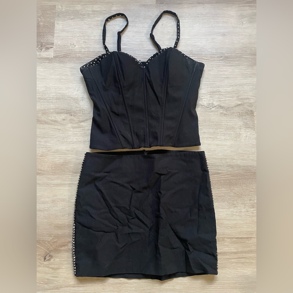Two-Piece Skirt and Corset Top with Bedazzled Edging